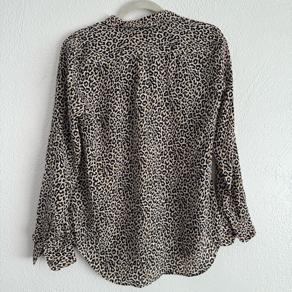 J Crew 100% Silk Button-Up Shirt Women’s 6  Leopard Animal Print Blouse Workwear - Picture 6 of 7